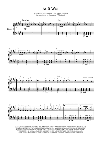 As It Was (arr. Henrique F Mangoni)
