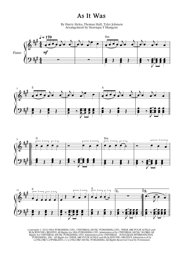 As It Was (arr. Henrique F Mangoni)