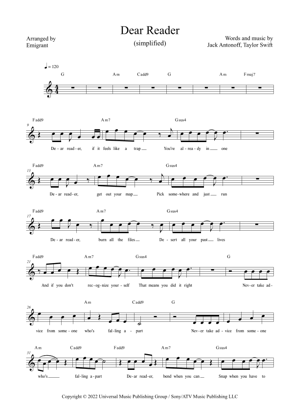 Dear Reader (arr. Emigrant)