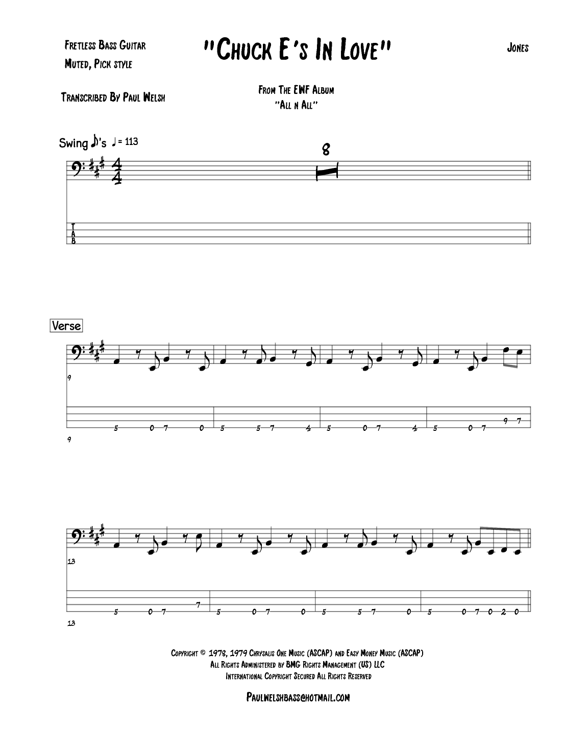 Chuck E's In Love (arr. P Welsh)