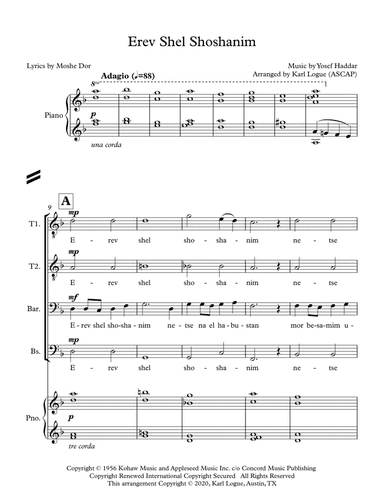 Erev Shel Shoshanim (arr. Karl Logue)
