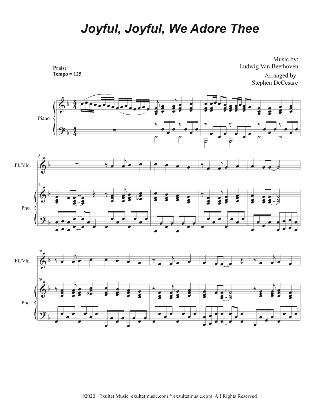 Joyful, Joyful, We Adore Thee (Flute or Violin solo and Piano) (arr. Stephen DeCesare)