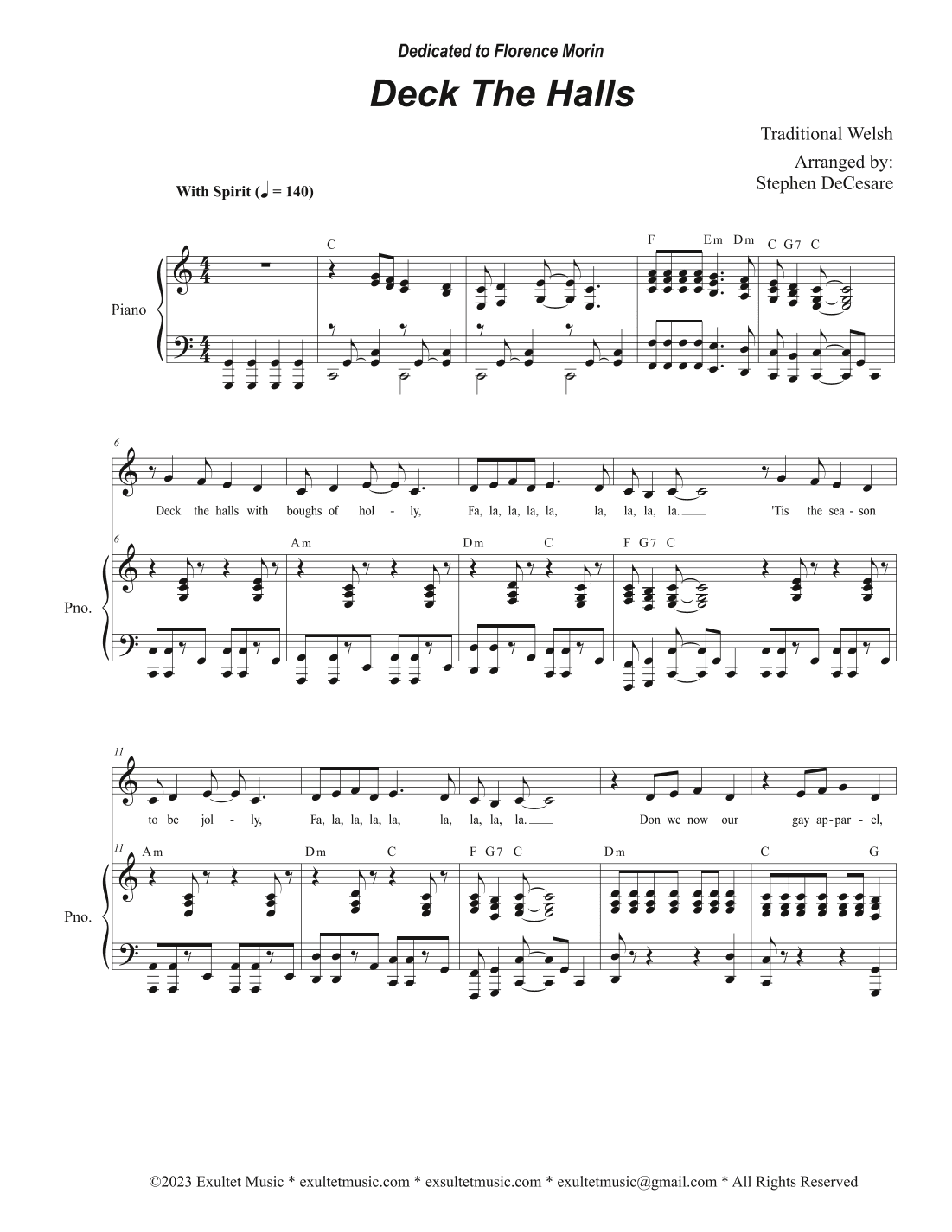 Deck The Halls (Unison choir - Medium Key) (arr. Stephen DeCesare)
