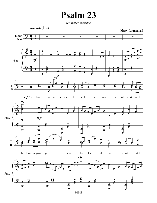 Psalm 23 - Tenor and Bass duet or ensemble