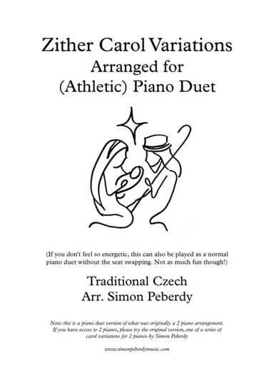 Zither Carol Variations for "Athletic" Piano Duet, fun Christmas carol variations for piano, 4 hands (arr. Simon Peberdy)