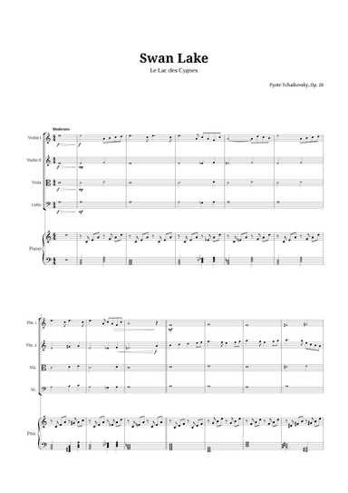 Swan Lake by Tchaikovsky for String Quartet and Piano (arr. Langanho)