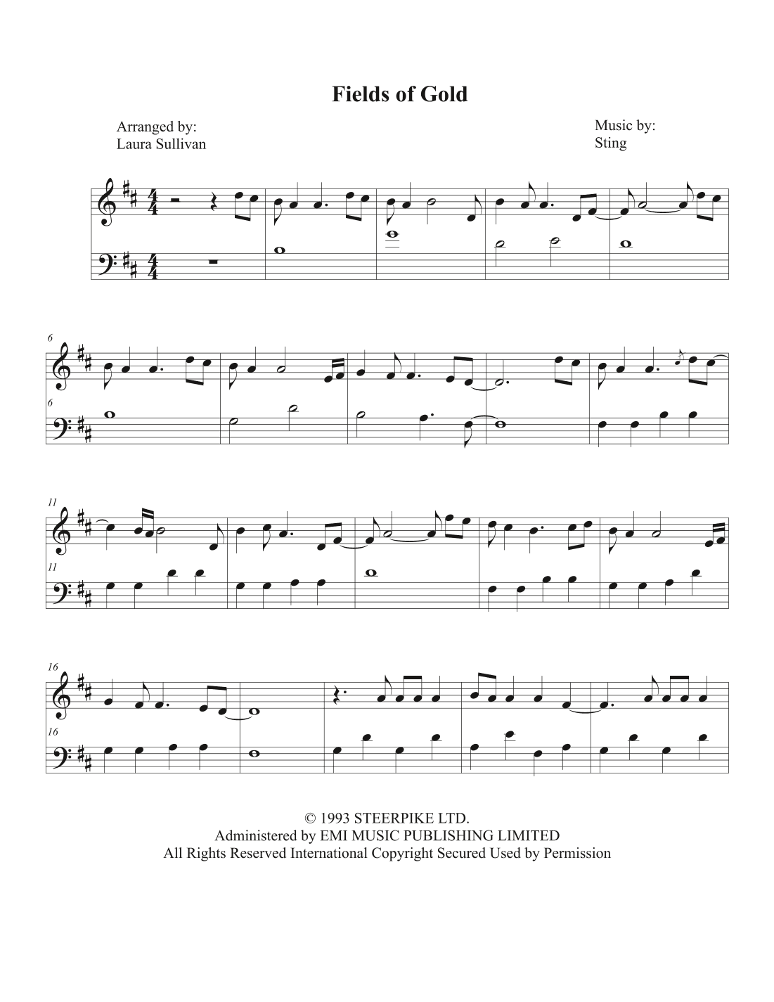 Fields Of Gold (arr. Laura Sullivan)