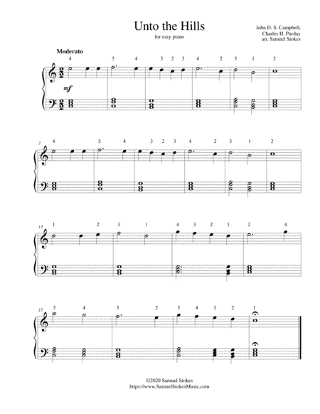 Unto the Hills - for easy piano (arr. Samuel Stokes)