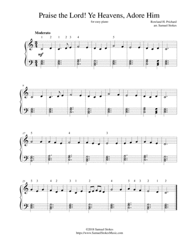 Praise the Lord! Ye Heavens, Adore Him - for easy piano (arr. Samuel Stokes)