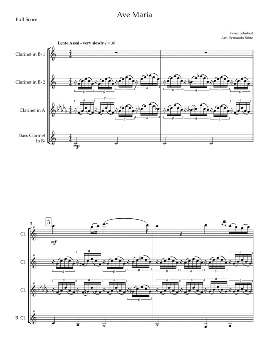 Ave Maria (Franz Schubert) for Clarinet Quartet (arr. Fernando Britto)