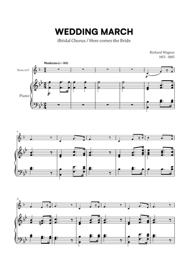 Richard Wagner - Wedding March (Here comes the Bride) (for French Horn and Piano) (arr. Cadenza Editions)
