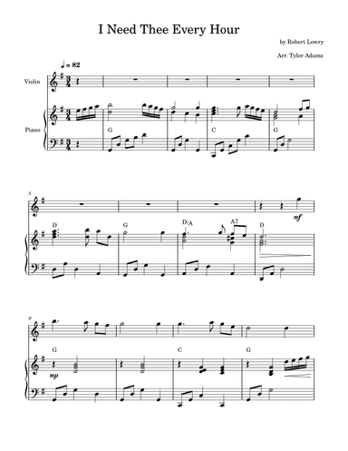 I Need Thee Every Hour (Violin Solo and Piano) (arr. Tyler Adams)