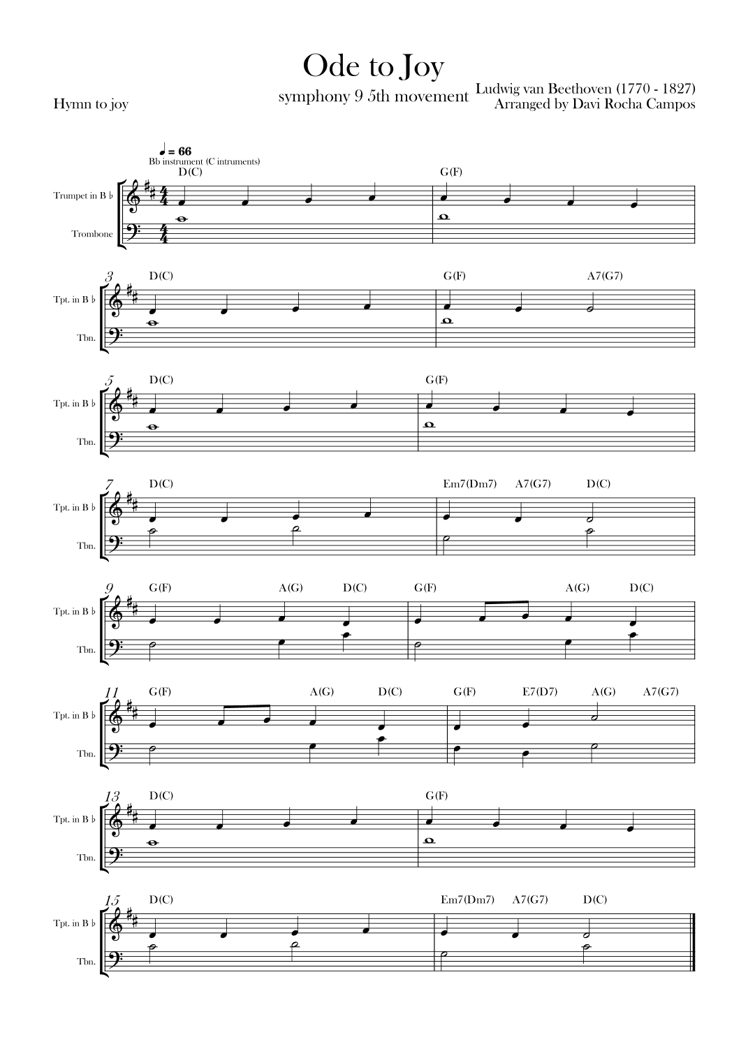Ode To joy (Symphony 9 5th movement) (arr. Davi Rocha Campos)