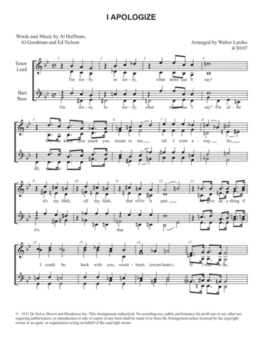 I Apologize (arr. Walter Latzko)
