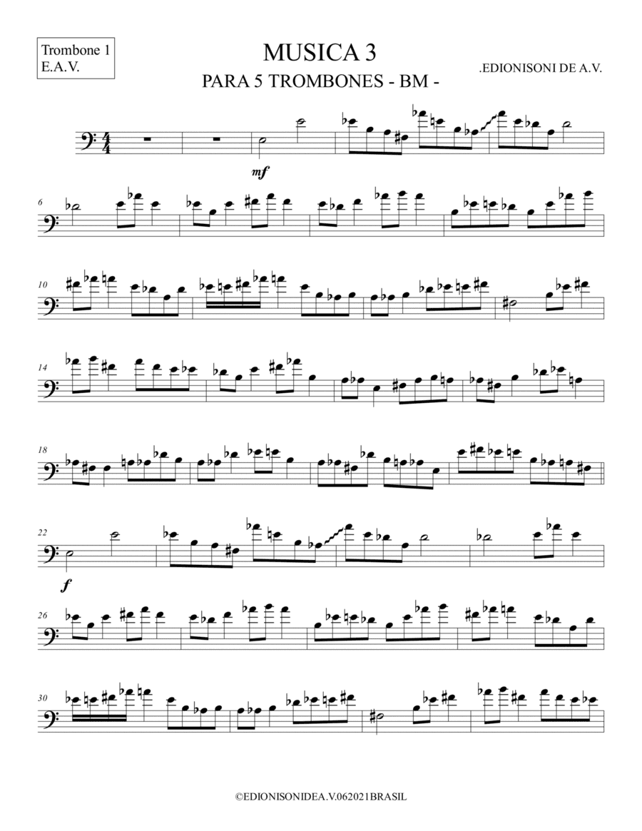 MUSICA 3 -  PARA 5 TROMBONES- Trombone 1