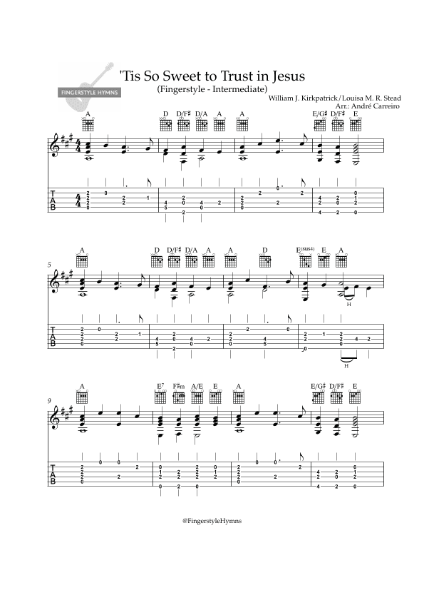 Tis So Sweet to Trust in Jesus - Fingerstyle Guitar (Intermediate) (arr. A. Carreiro)