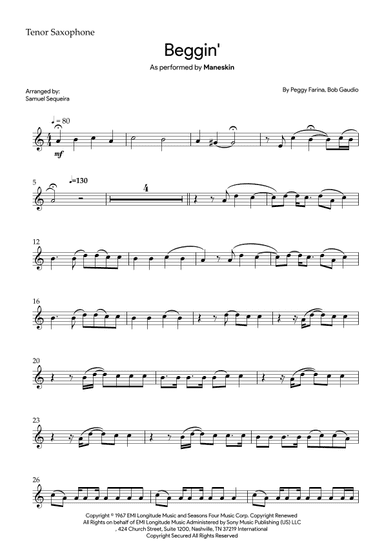 Beggin' (arr. Samuel Sequeira)