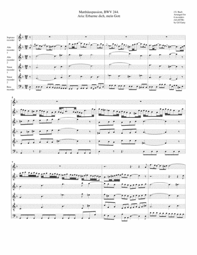Aria: Erbarme dich, mein Gott from Matthäuspassion (arrangement for 6 recorders) (arr. Gil Garty)