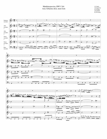 Aria: Erbarme dich, mein Gott from Matthäuspassion (arrangement for 6 recorders) (arr. Gil Garty)