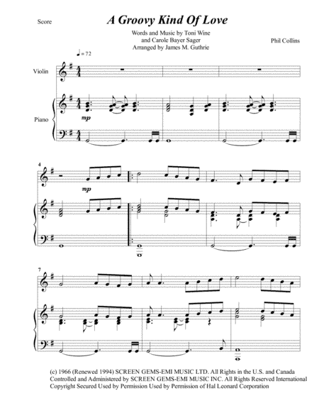 A Groovy Kind Of Love (arr. James M. Guthrie, ASCAP)