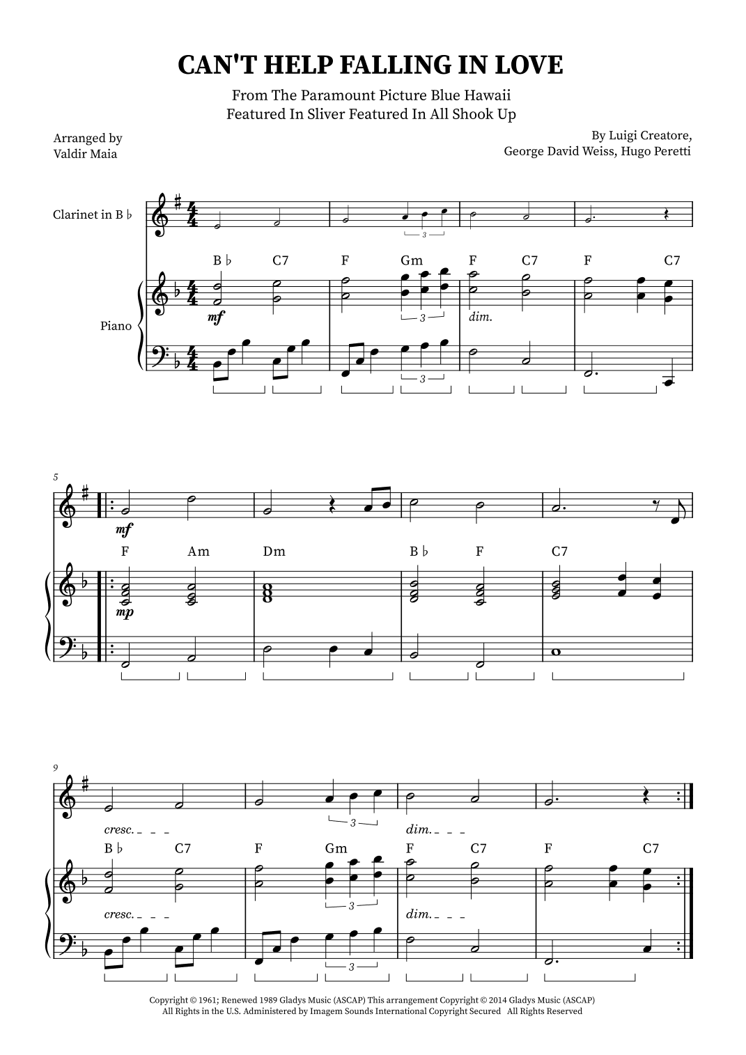 Can't Help Falling In Love (arr. Valdir Maia)