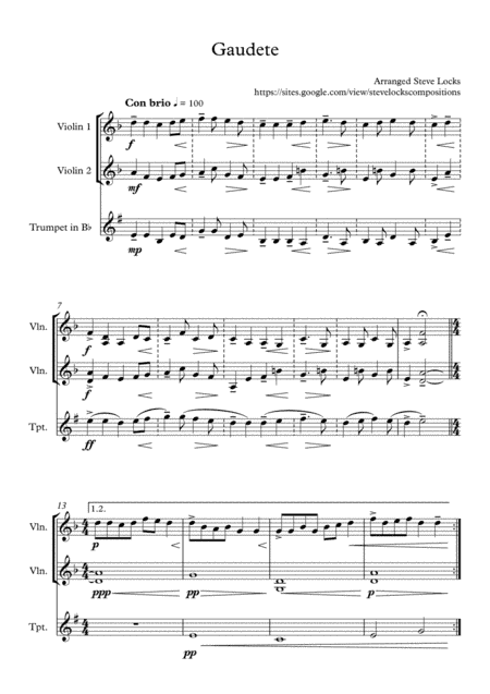 Gaudete - 2 violins and Bb trumpet (arr. Steve Locks)