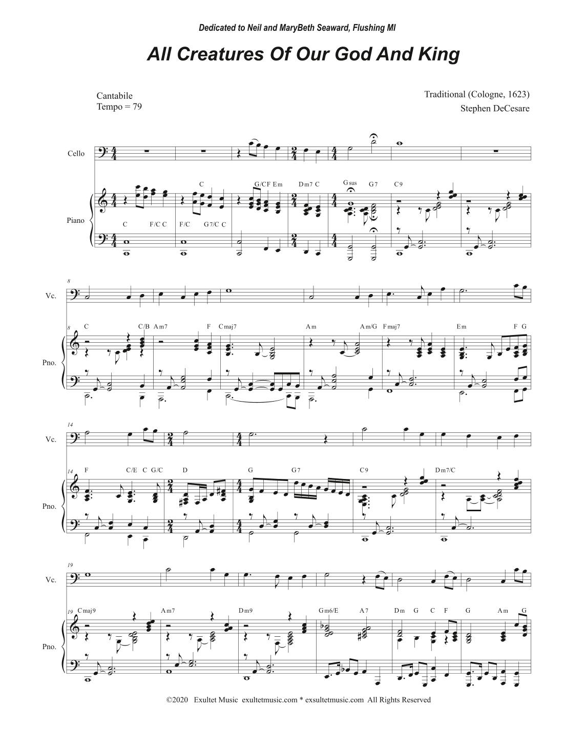 All Creatures Of Our God And King (Cello solo and Piano) (arr. Stephen DeCesare)