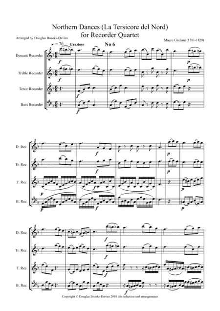 GIULIANI, M. La Tersicore del Nord (Northern Dances), Op. 147, for Recorder Quartet (arr. Douglas Brooks-Davies)