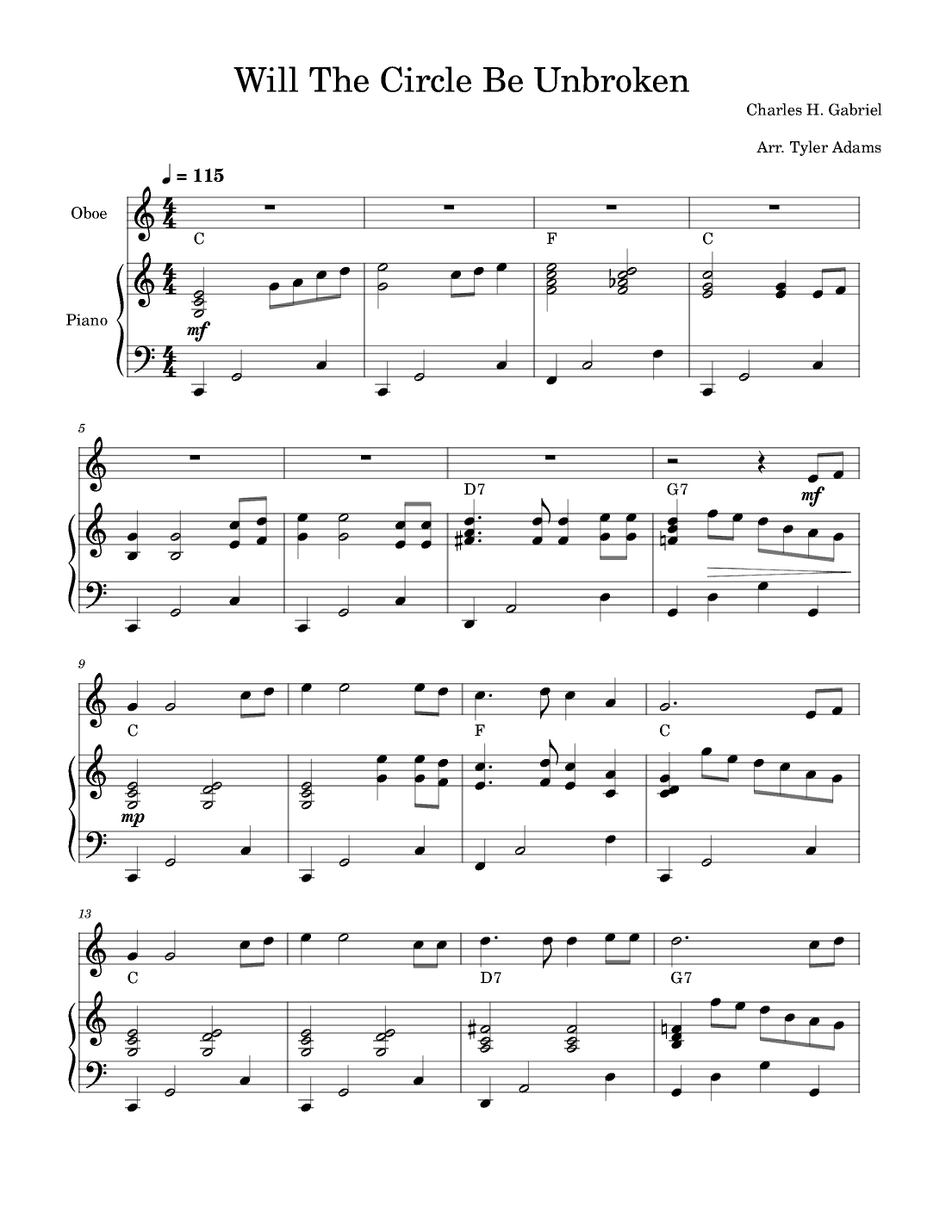Will The Circle Be Unbroken (Oboe Solo with Piano) (arr. Tyler Adams)