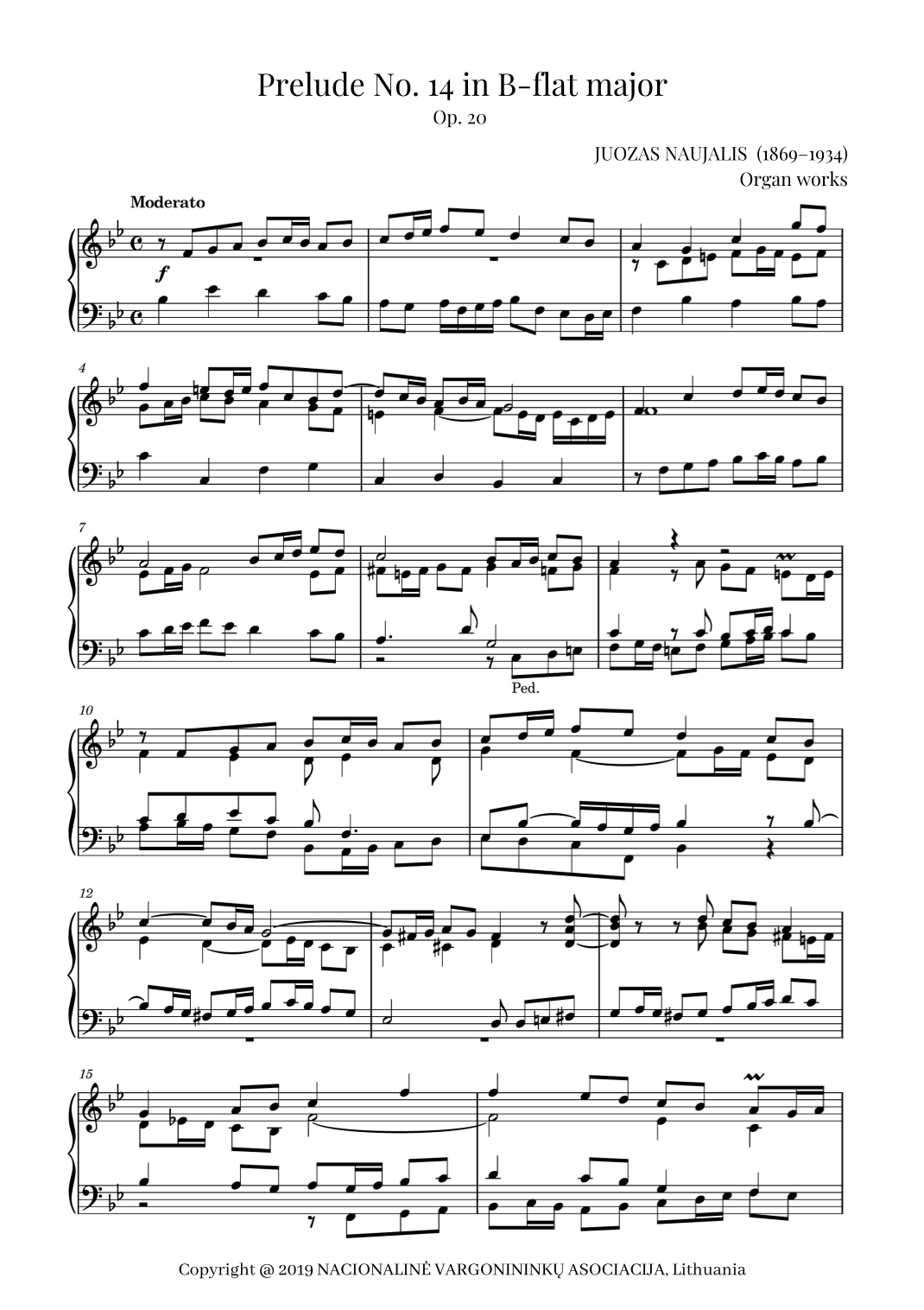 Prelude No. 14 in B-flat major, Op. 20 by Juozas Naujalis (1869–1934)