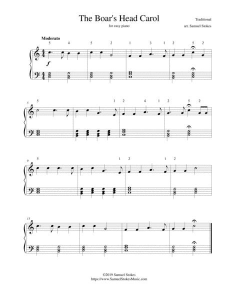 The Boar's Head Carol - for easy piano (arr. Samuel Stokes)