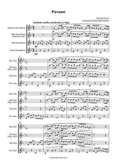 Pavane by Gabriel Faure - Saxophone trio (SAT/AAT) (arr. Kayleigh Huelin)