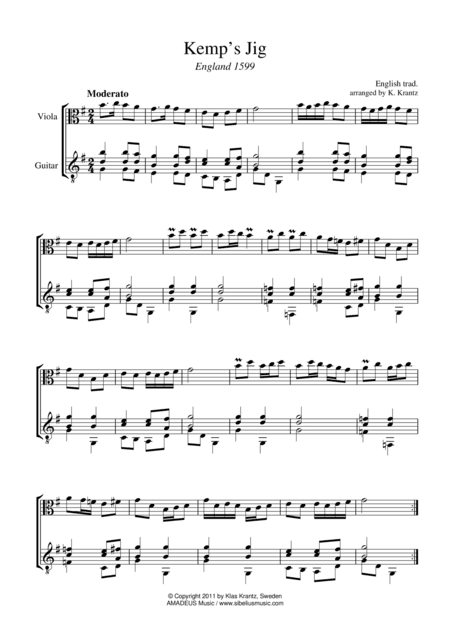 Kemp's Jig and Spilt Whiskey (Suo-gan) for viola and guitar (arr. K. Krantz)