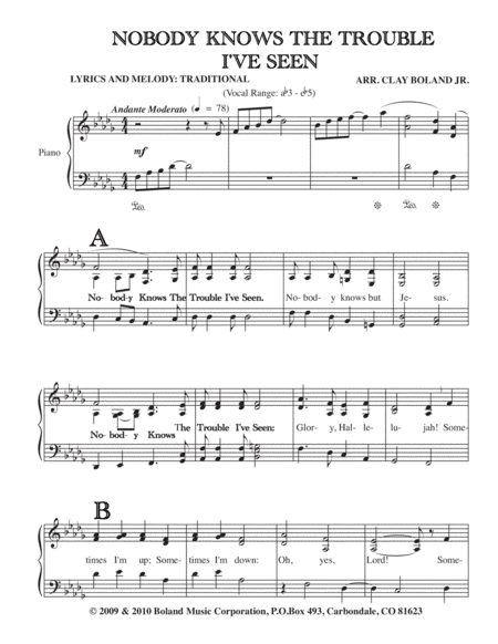 NOBODY KNOWS THE TROUBLE I’VE SEEN (arr. Clay Boland Jr.)