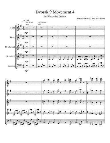 A. Dvorak's 9th Symphony Movement 4 for WW Quintet (arr. Will Hertz)