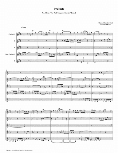 Prelude 04 from Well-Tempered Clavier, Book 2 (Clarinet Quintet) (arr. Richard Byrnes)