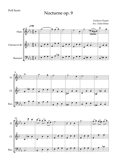 Nocturne Op.9 No. 2 (Frédéric Chopin) for Woodwind Trio (arr. Fabio Britto)