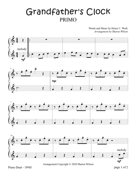 My Grandfather’s Clock (1 Piano, 4 Hands Duet) (arr. Sharon Wilson)