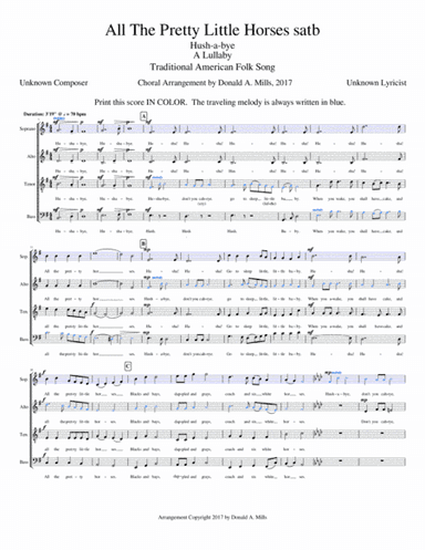 All The Pretty Little Horses, an Early American Lullaby satb (arr. Donald A. Mills)