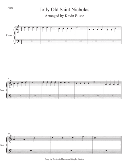 Jolly Old St. Nicholas (Easy key of C) Piano (arr. Kevin Busse)