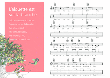 L’alouette est sur la branche Melody + Guitar chords + Guitar TAB'S (arr. iEduArts Publishers)