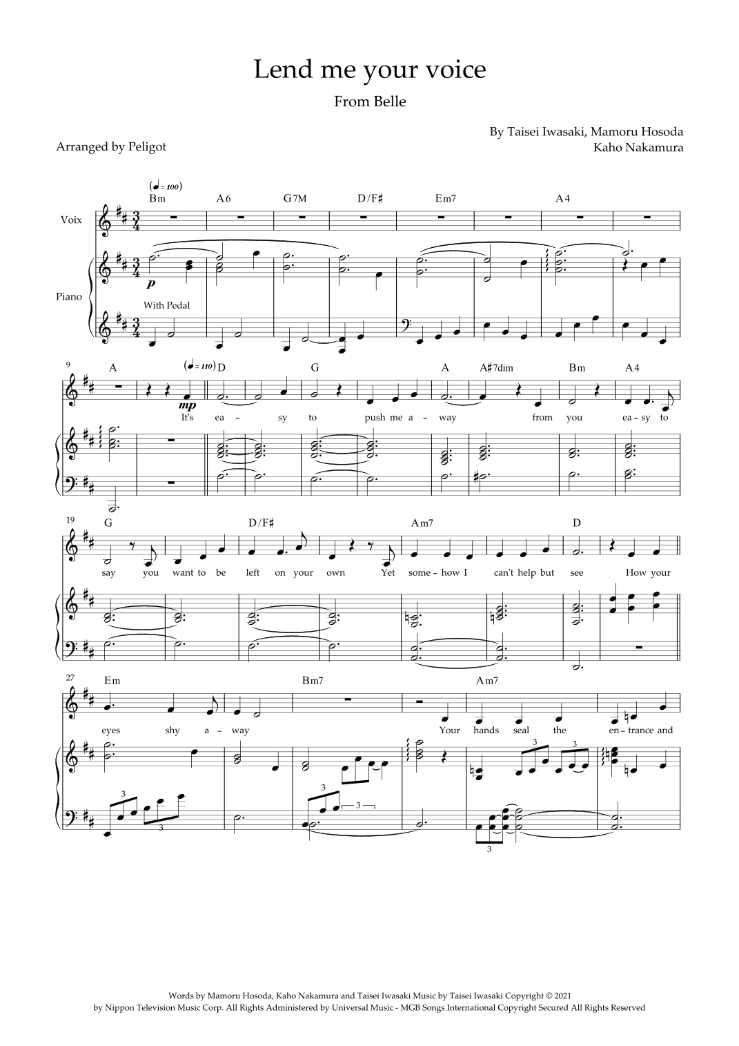 Lend Me Your Voice (kokoro Sobani) (arr. Peligot)