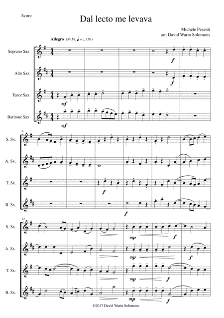 Dal lecto me levava for saxophone quartet (arr. David Warin Solomons)