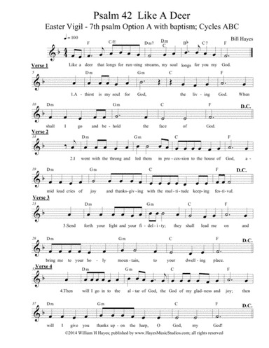 Psalm 42:  Like A Deer (Easter Vigil, 7th psalm with baptism, leadsheet)