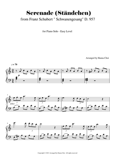 Serenade (Ständchen)  - Schubert  Schwanengesang [for Piano Solo] (arr. Hanna Choi)