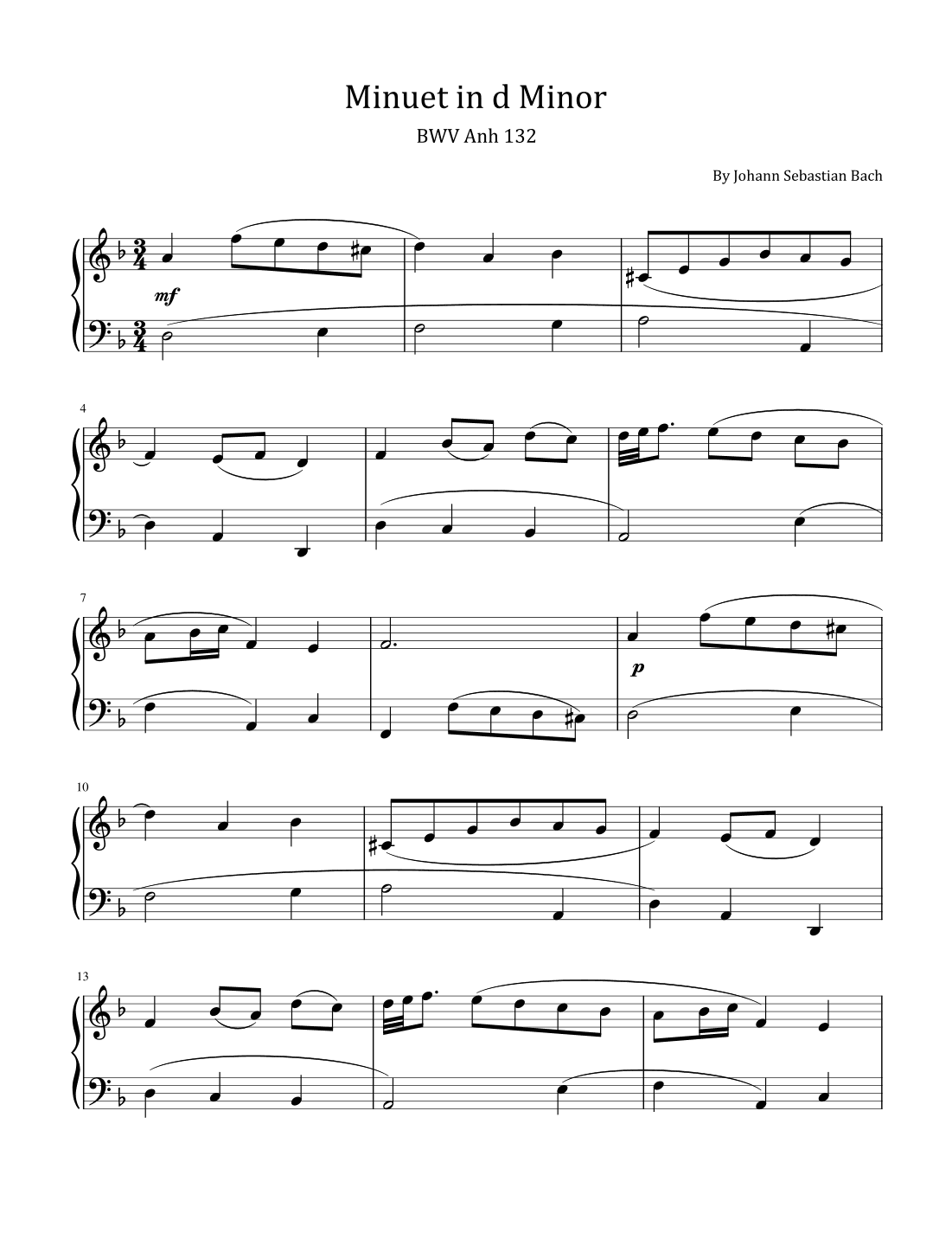 Bach - Minuet in d Minor - BWV Anh. 132 - For Easy Piano (arr. poon)
