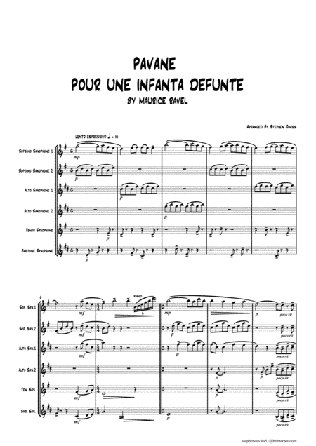 Pavane Pour Une Infanta Defunte by Ravel for Saxophone Sextet. (arr. Stephen Davies)