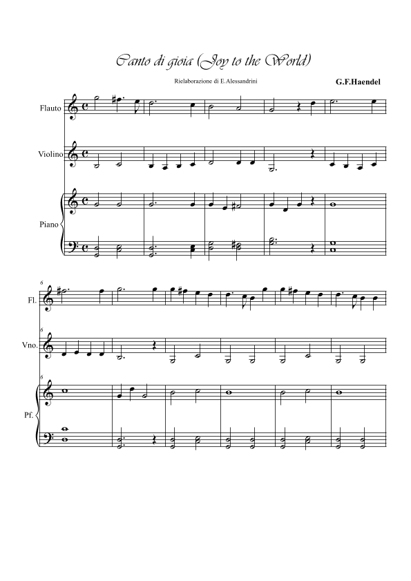Canto di gioia. Trio flute, violin and piano (arr. Ester Alessandrini)