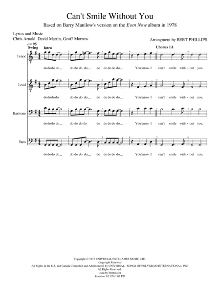 Can't Smile Without You (arr. Bert Phillips)