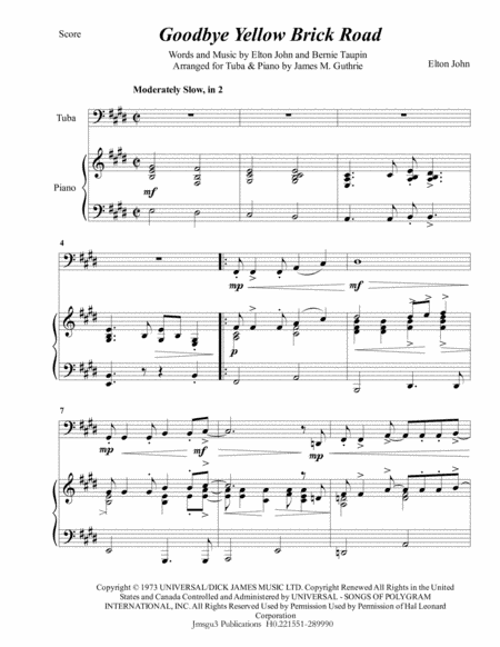 Goodbye Yellow Brick Road (arr. James M. Guthrie, ASCAP)